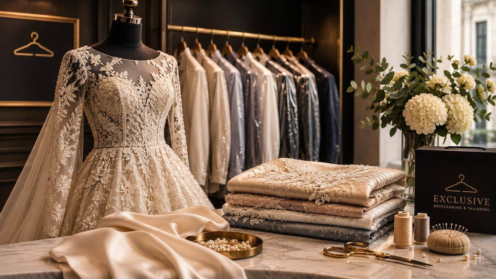 Wedding dress with lace and beading, prepared with care